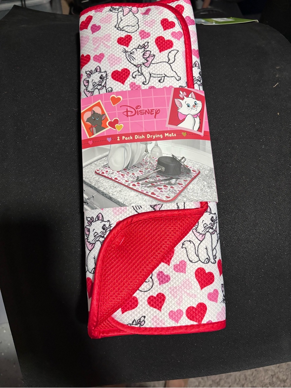 Disney Marie Heart Dish Drying Mat - White, Pink & Red - 2 pack